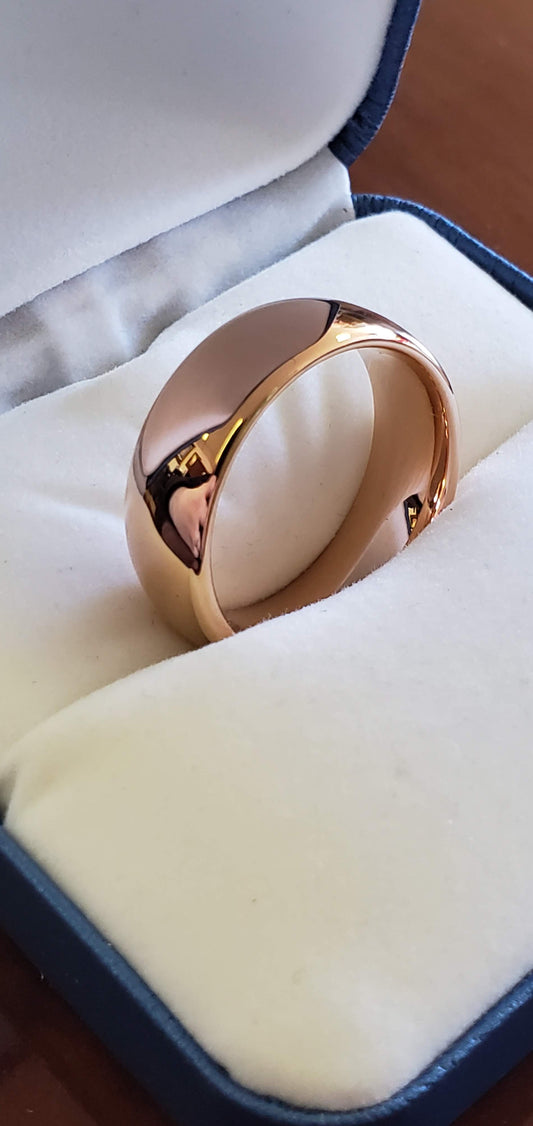 Mens Ring, Rose Gold Colored Tungsten Wedding Band